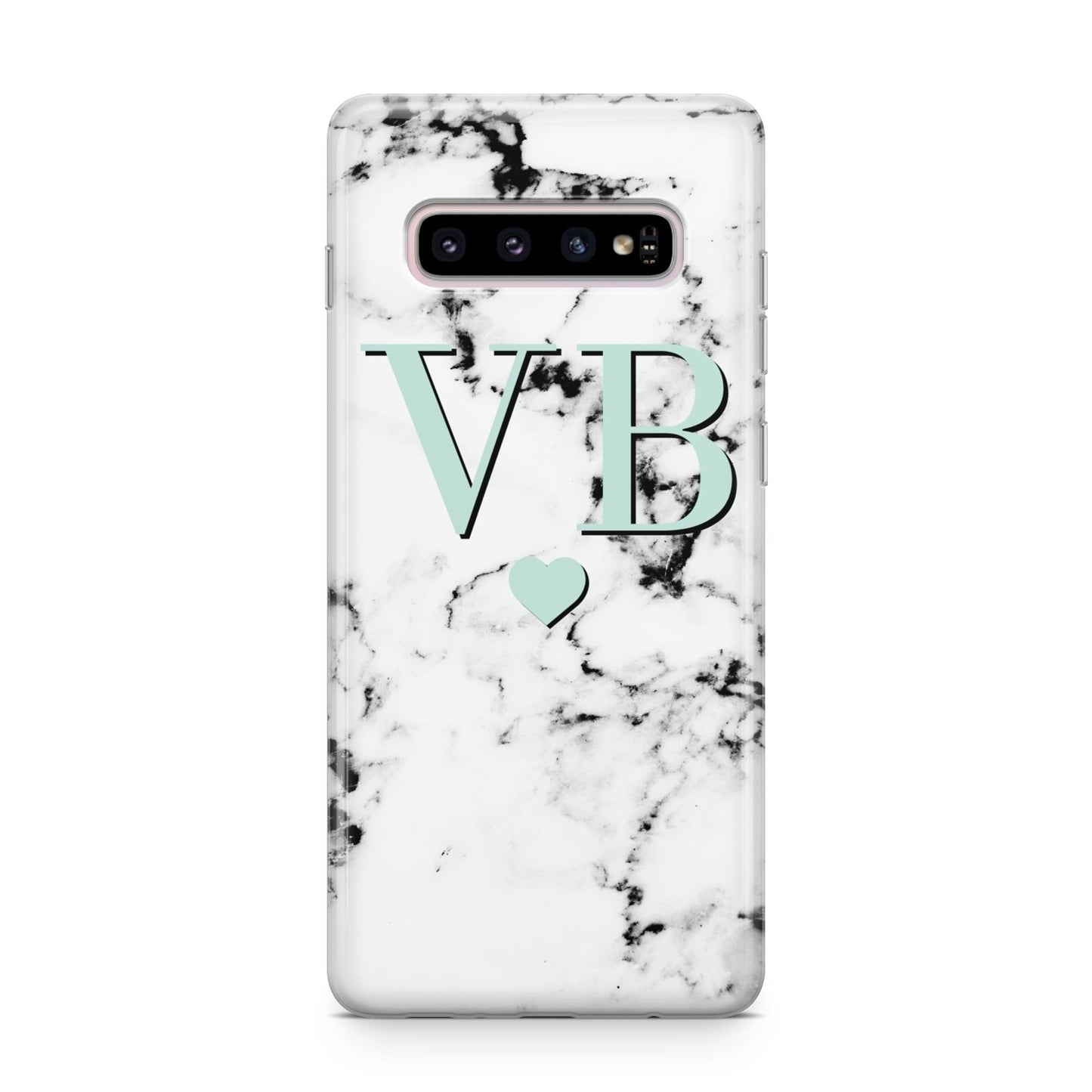 Personalised Mint Initialled Marble Heart Samsung Galaxy S10 Plus Case