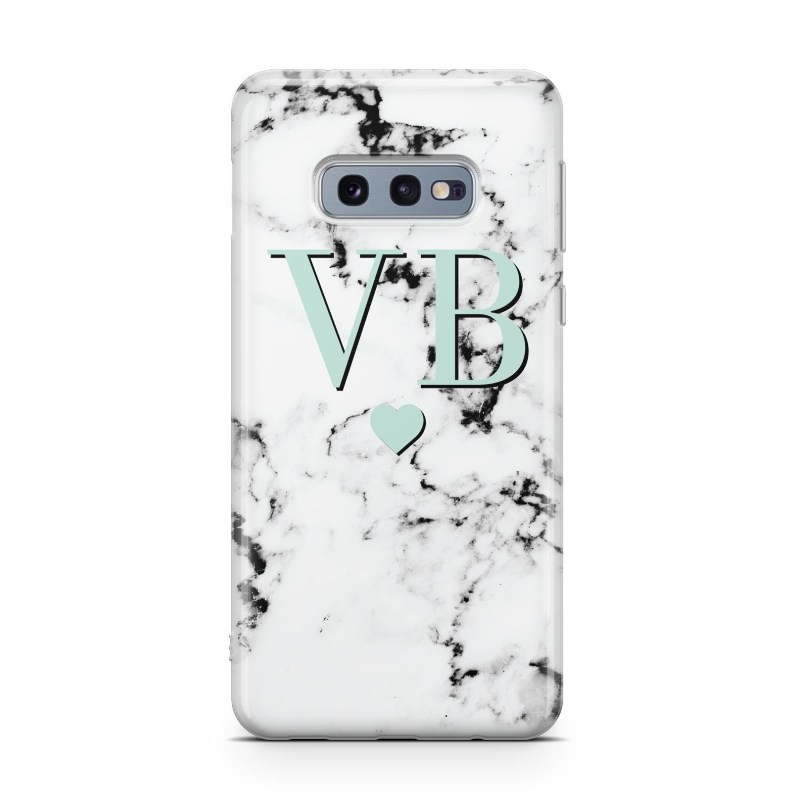 Personalised Mint Initialled Marble Heart Samsung Galaxy S10E Case