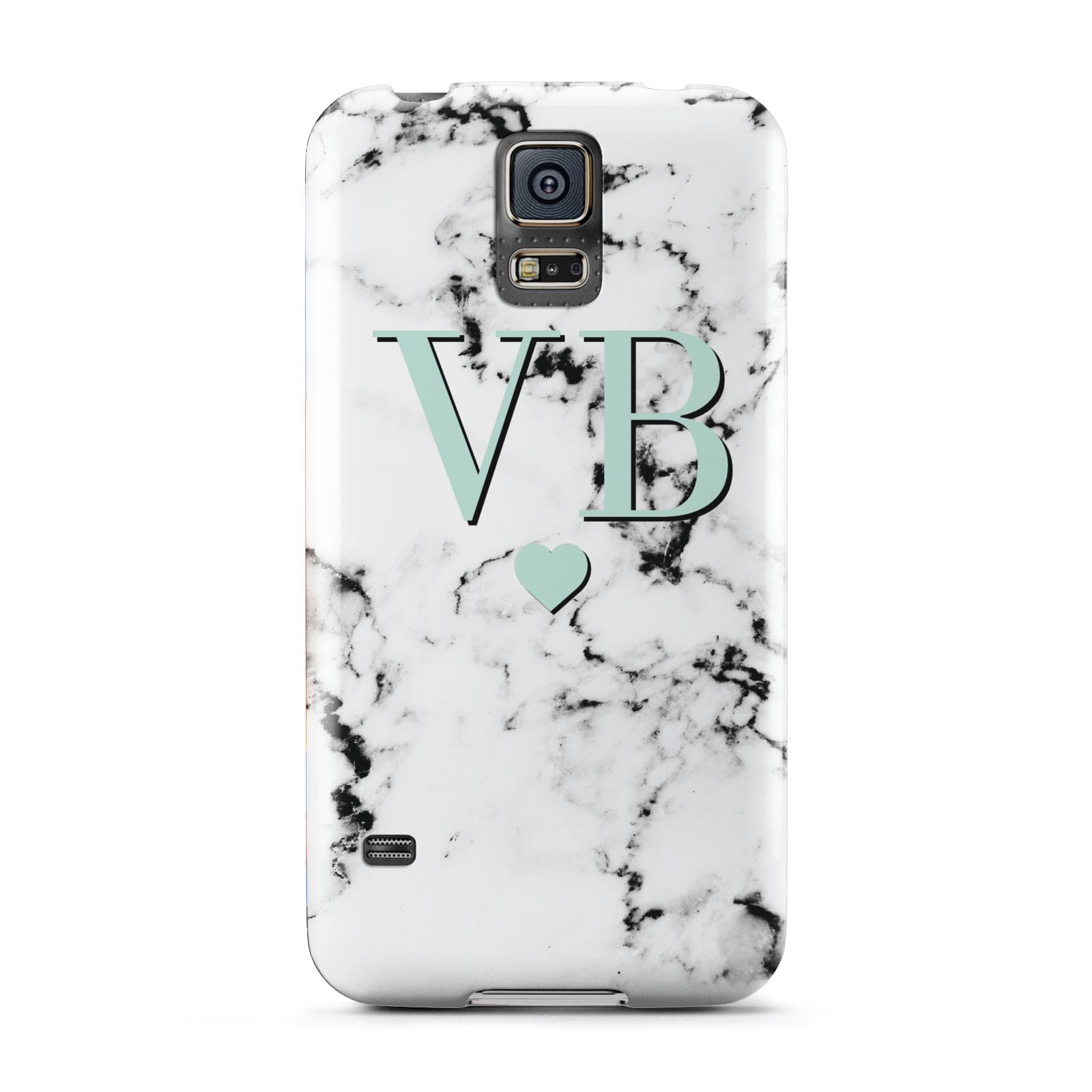 Personalised Mint Initialled Marble Heart Samsung Galaxy S5 Case