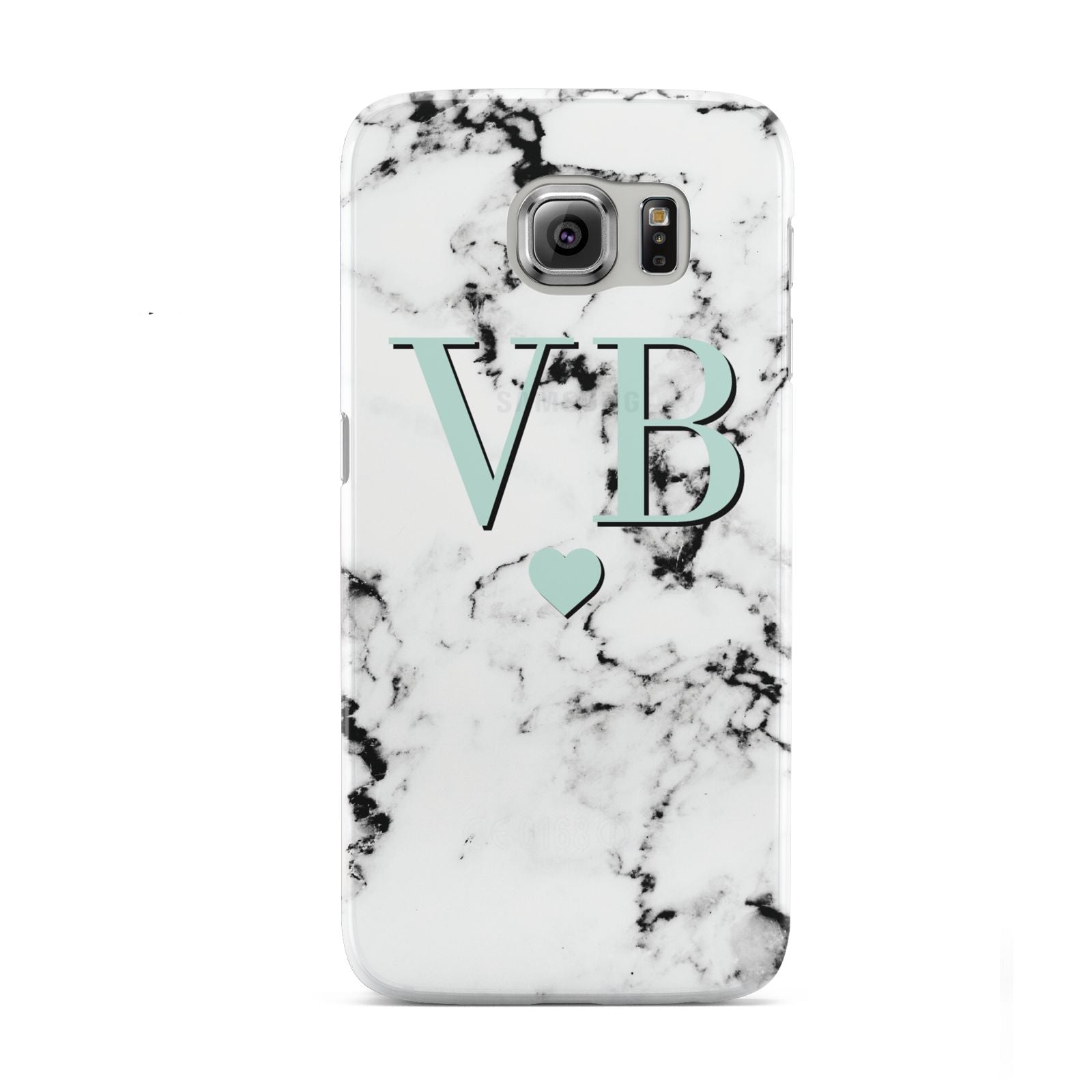 Personalised Mint Initialled Marble Heart Samsung Galaxy S6 Case