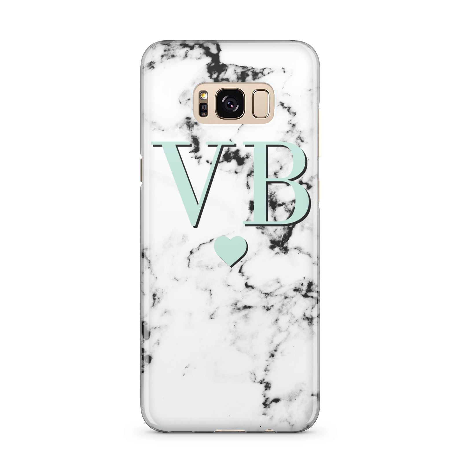 Personalised Mint Initialled Marble Heart Samsung Galaxy S8 Plus Case