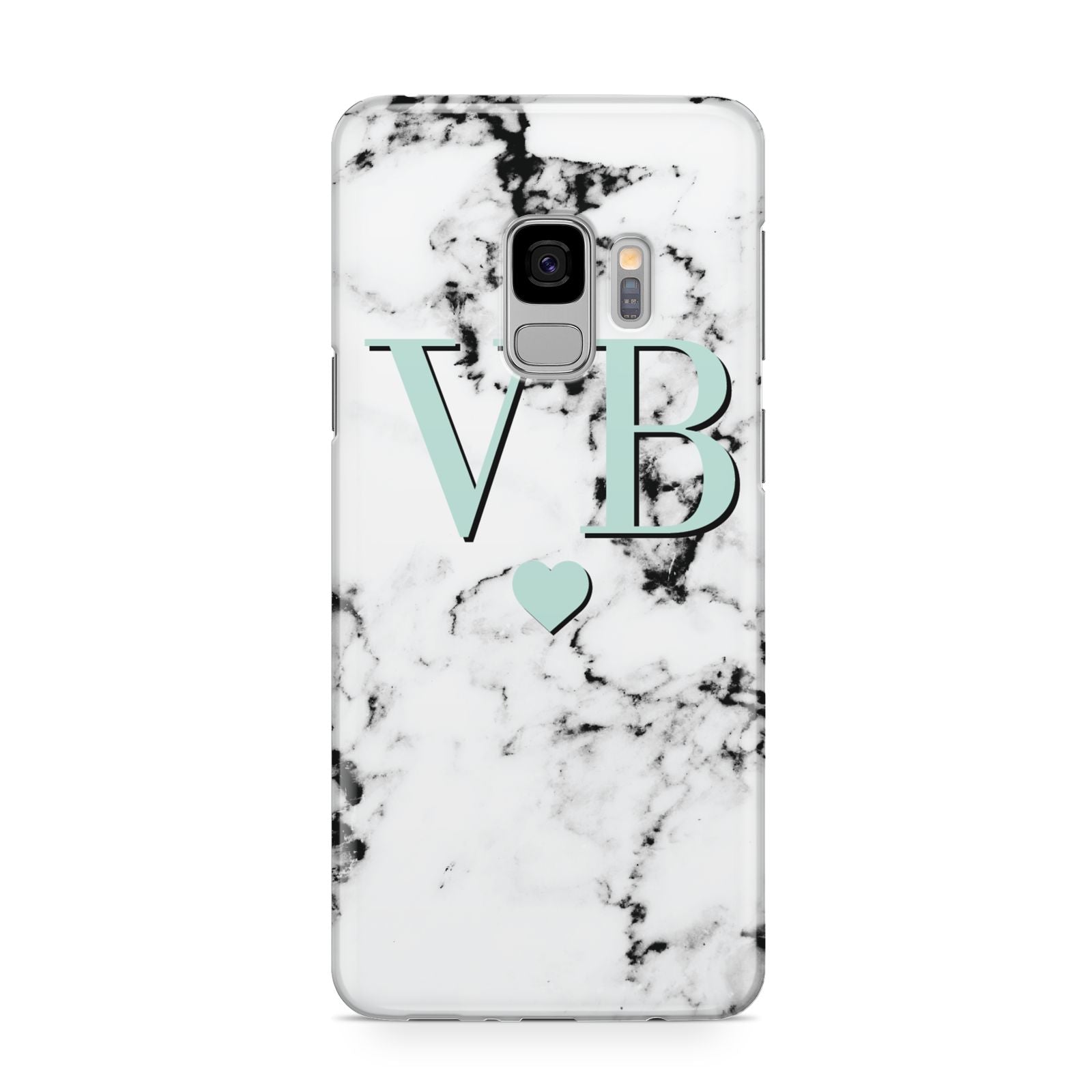 Personalised Mint Initialled Marble Heart Samsung Galaxy S9 Case