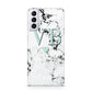 Personalised Mint Initialled Marble Heart Samsung S21 Plus Phone Case