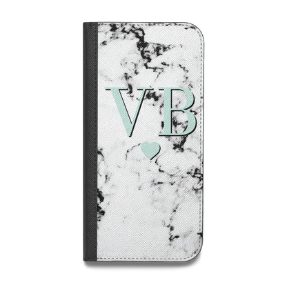 Personalised Mint Initialled Marble Heart Vegan Leather Flip Samsung Case