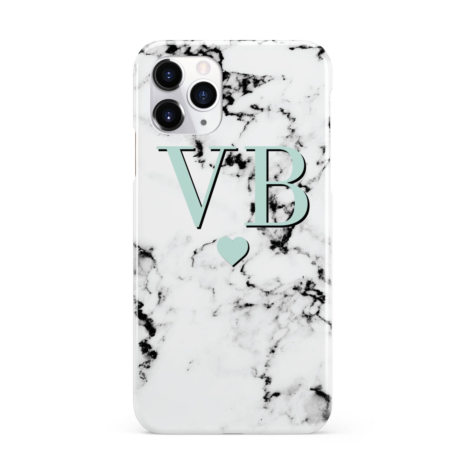 Personalised Mint Initialled Marble Heart iPhone 11 Pro 3D Snap Case