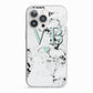 Personalised Mint Initialled Marble Heart iPhone 13 Pro TPU Impact Case with White Edges