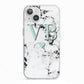 Personalised Mint Initialled Marble Heart iPhone 13 TPU Impact Case with White Edges