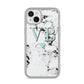 Personalised Mint Initialled Marble Heart iPhone 14 Plus Clear Tough Case Starlight
