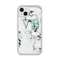 Personalised Mint Initialled Marble Heart iPhone 14 Plus Glitter Tough Case Starlight