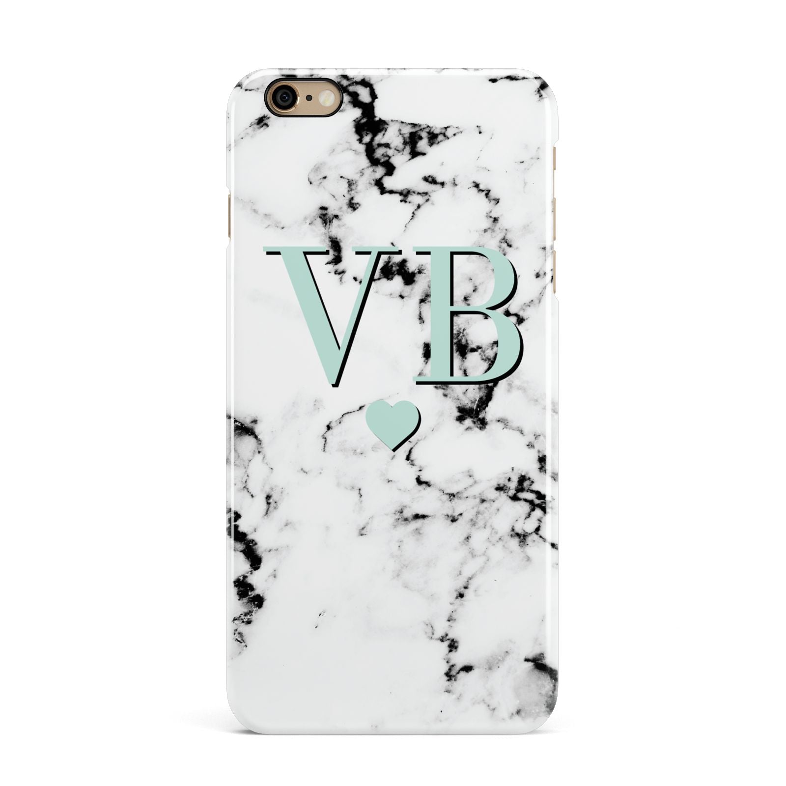 Personalised Mint Initialled Marble Heart iPhone 6 Plus 3D Snap Case on Gold Phone