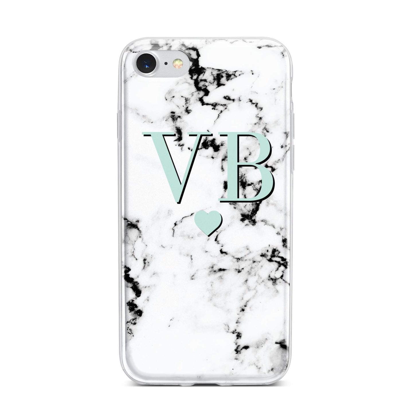 Personalised Mint Initialled Marble Heart iPhone 7 Bumper Case on Silver iPhone