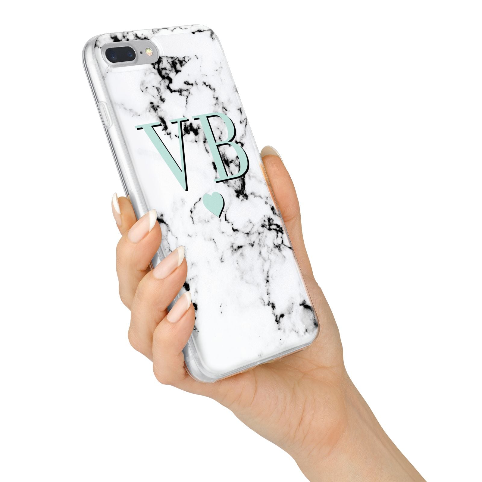 Personalised Mint Initialled Marble Heart iPhone 7 Plus Bumper Case on Silver iPhone Alternative Image