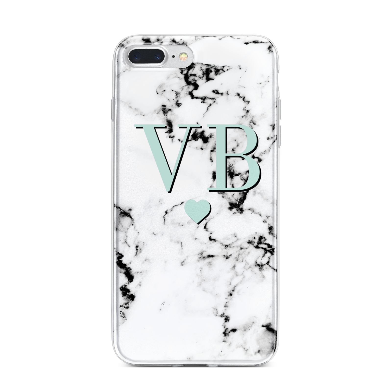 Personalised Mint Initialled Marble Heart iPhone 7 Plus Bumper Case on Silver iPhone