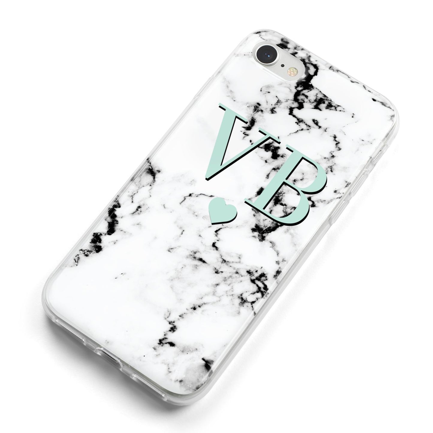 Personalised Mint Initialled Marble Heart iPhone 8 Bumper Case on Silver iPhone Alternative Image