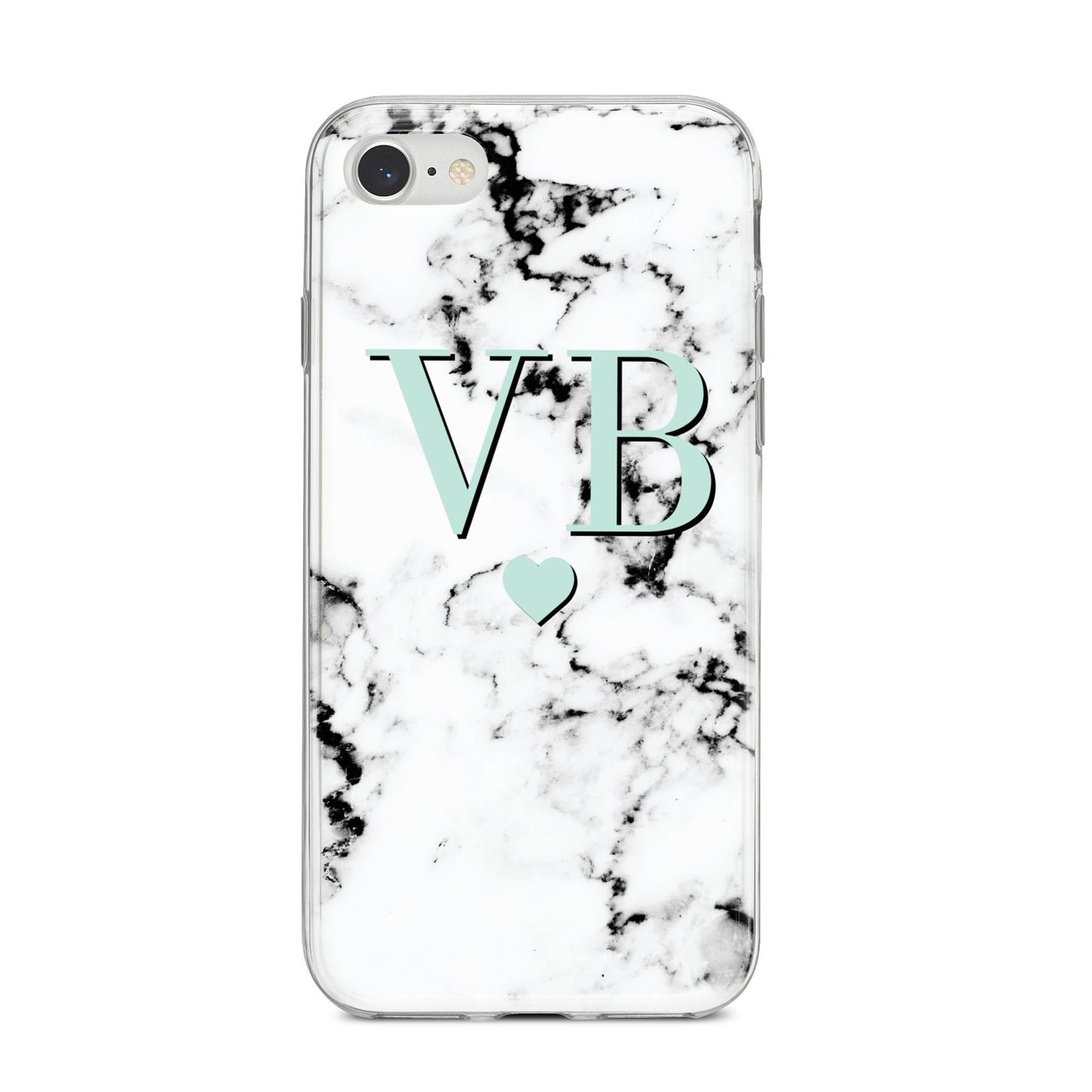 Personalised Mint Initialled Marble Heart iPhone 8 Bumper Case on Silver iPhone