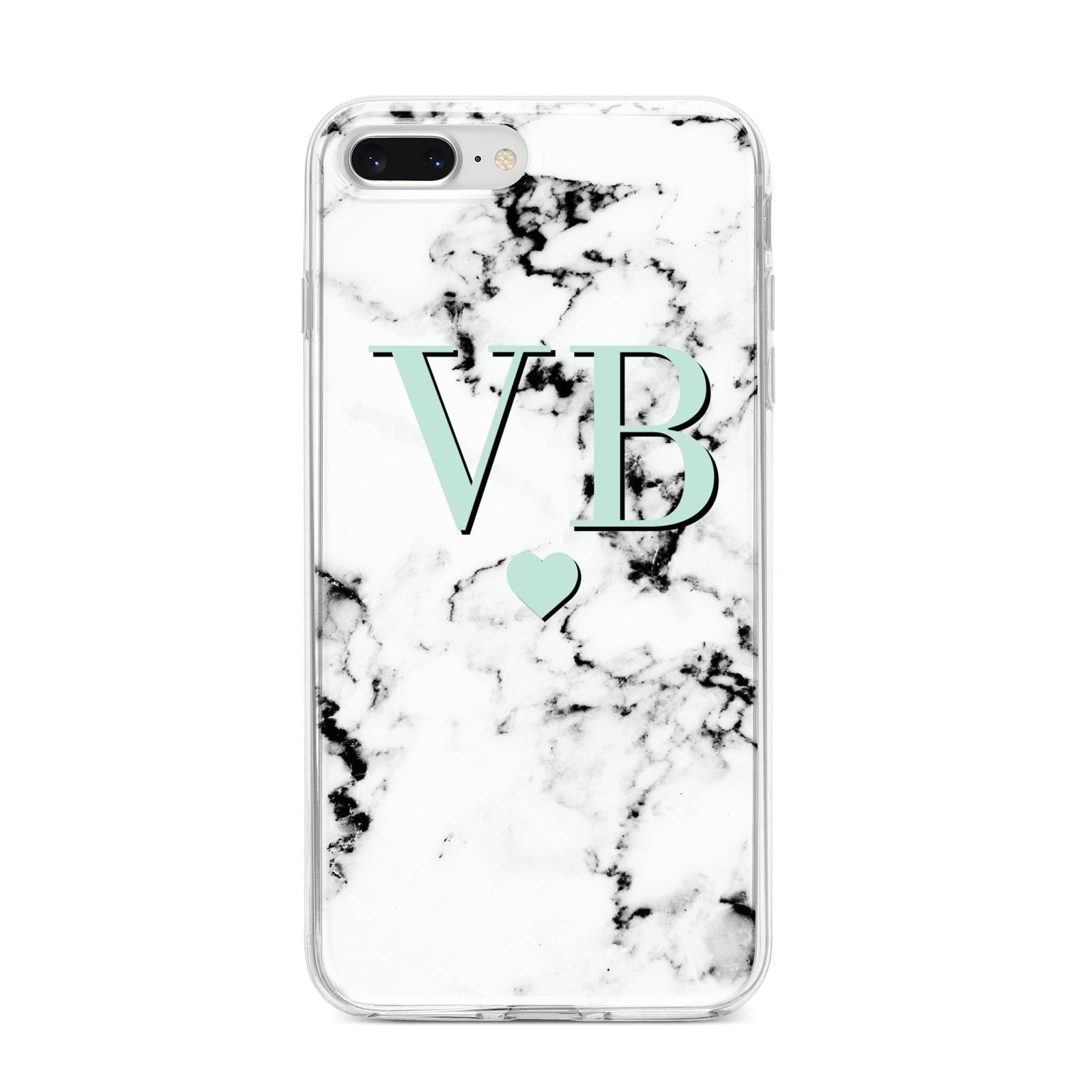 Personalised Mint Initialled Marble Heart iPhone 8 Plus Bumper Case on Silver iPhone