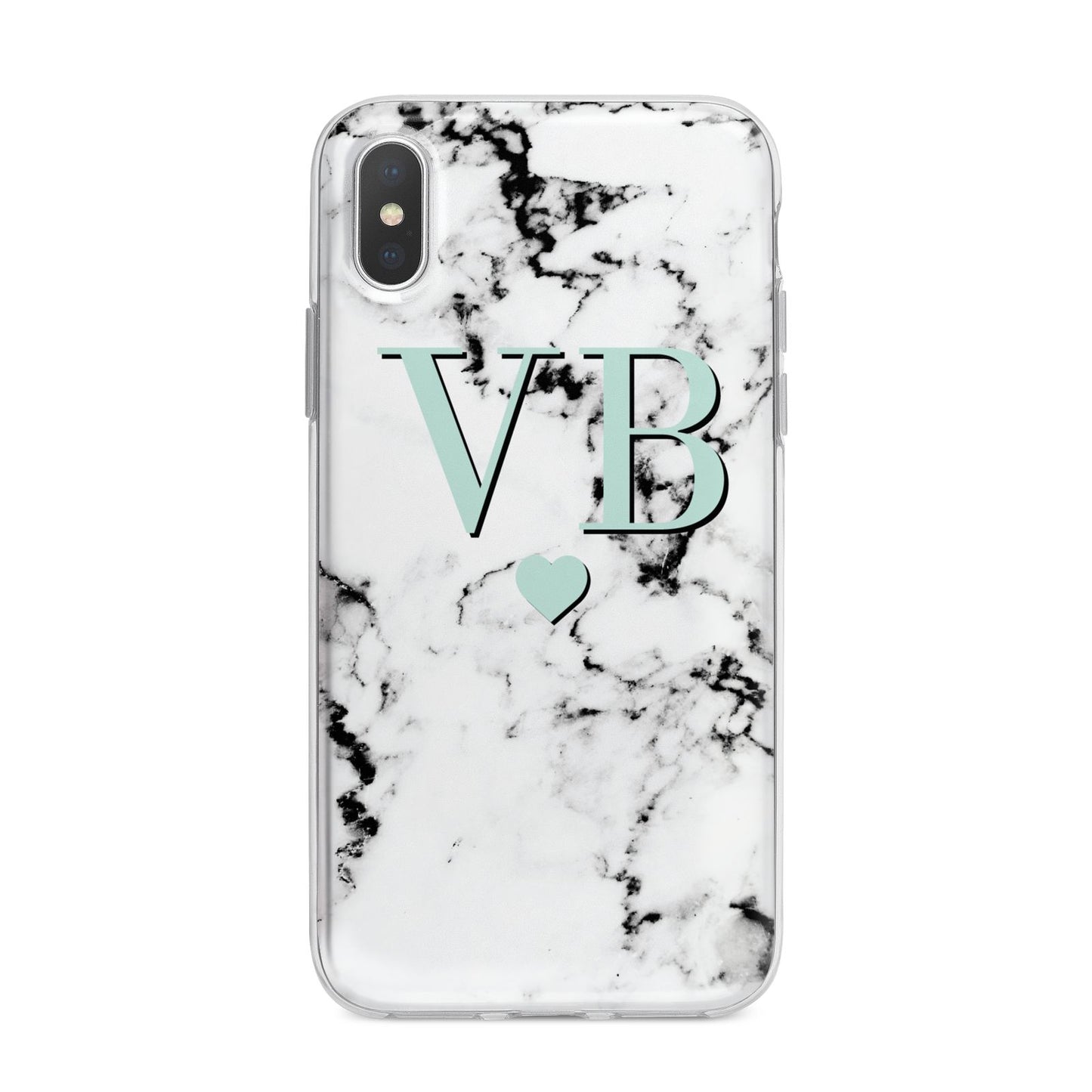 Personalised Mint Initialled Marble Heart iPhone X Bumper Case on Silver iPhone Alternative Image 1