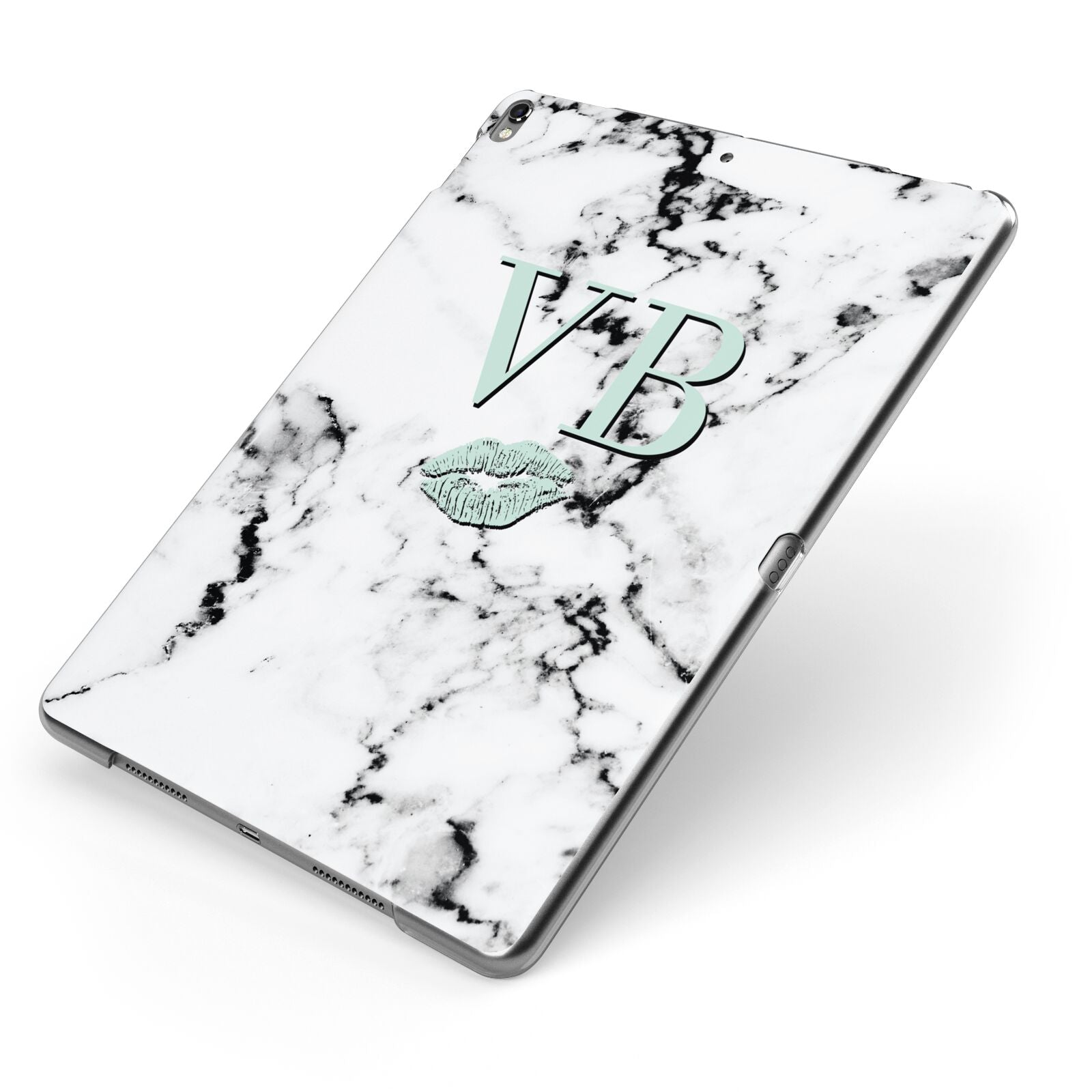 Personalised Mint Lips Initials Marble Apple iPad Case on Grey iPad Side View