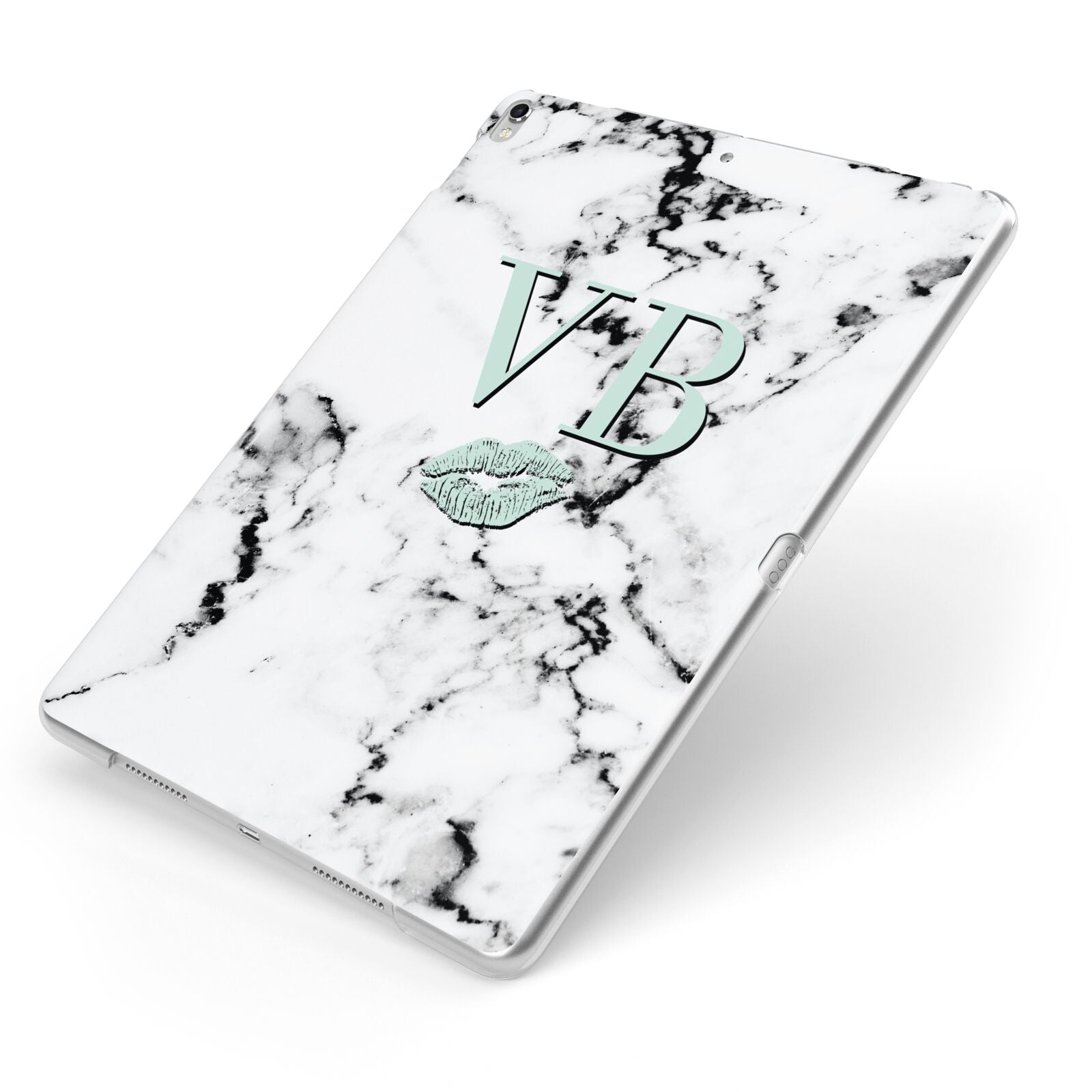 Personalised Mint Lips Initials Marble Apple iPad Case on Silver iPad Side View