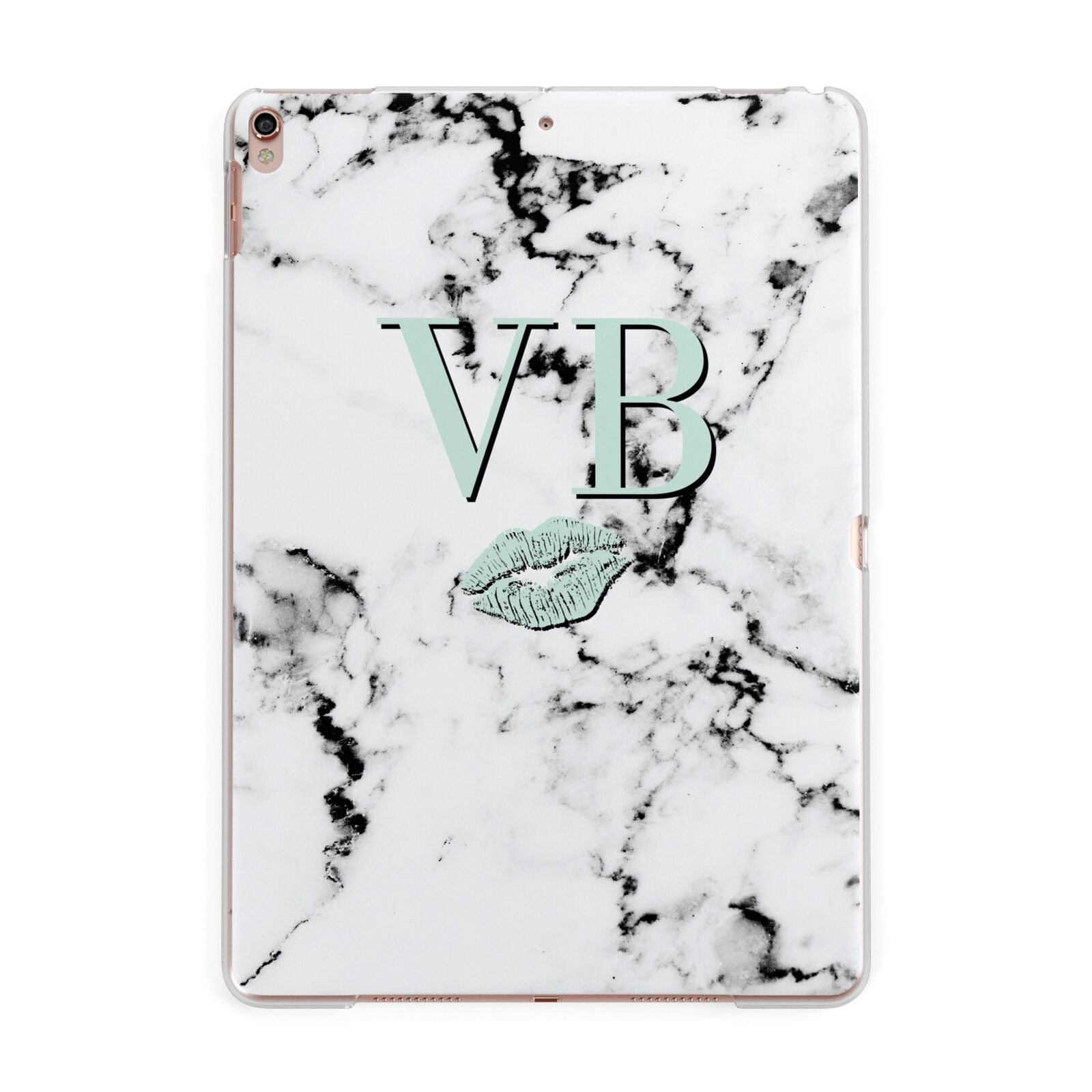 Personalised Mint Lips Initials Marble Apple iPad Rose Gold Case