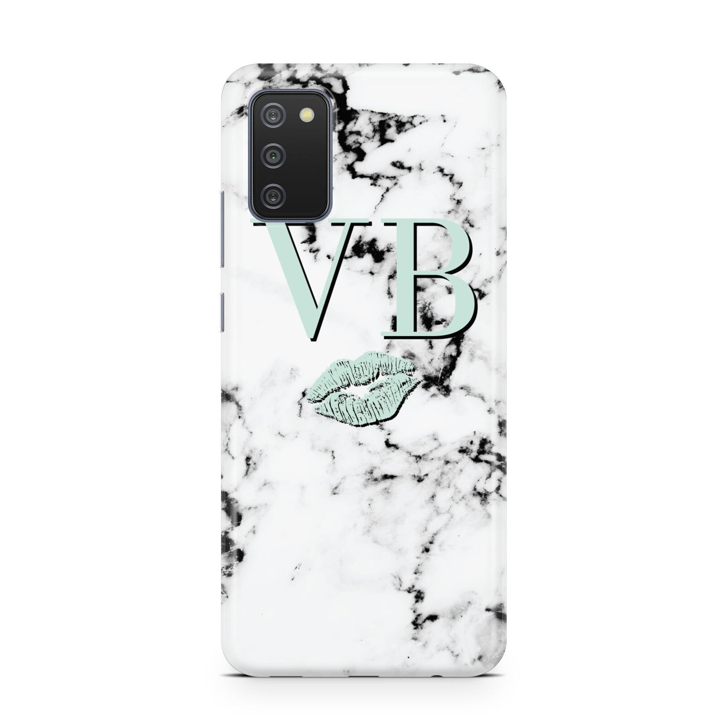 Personalised Mint Lips Initials Marble Samsung A02s Case