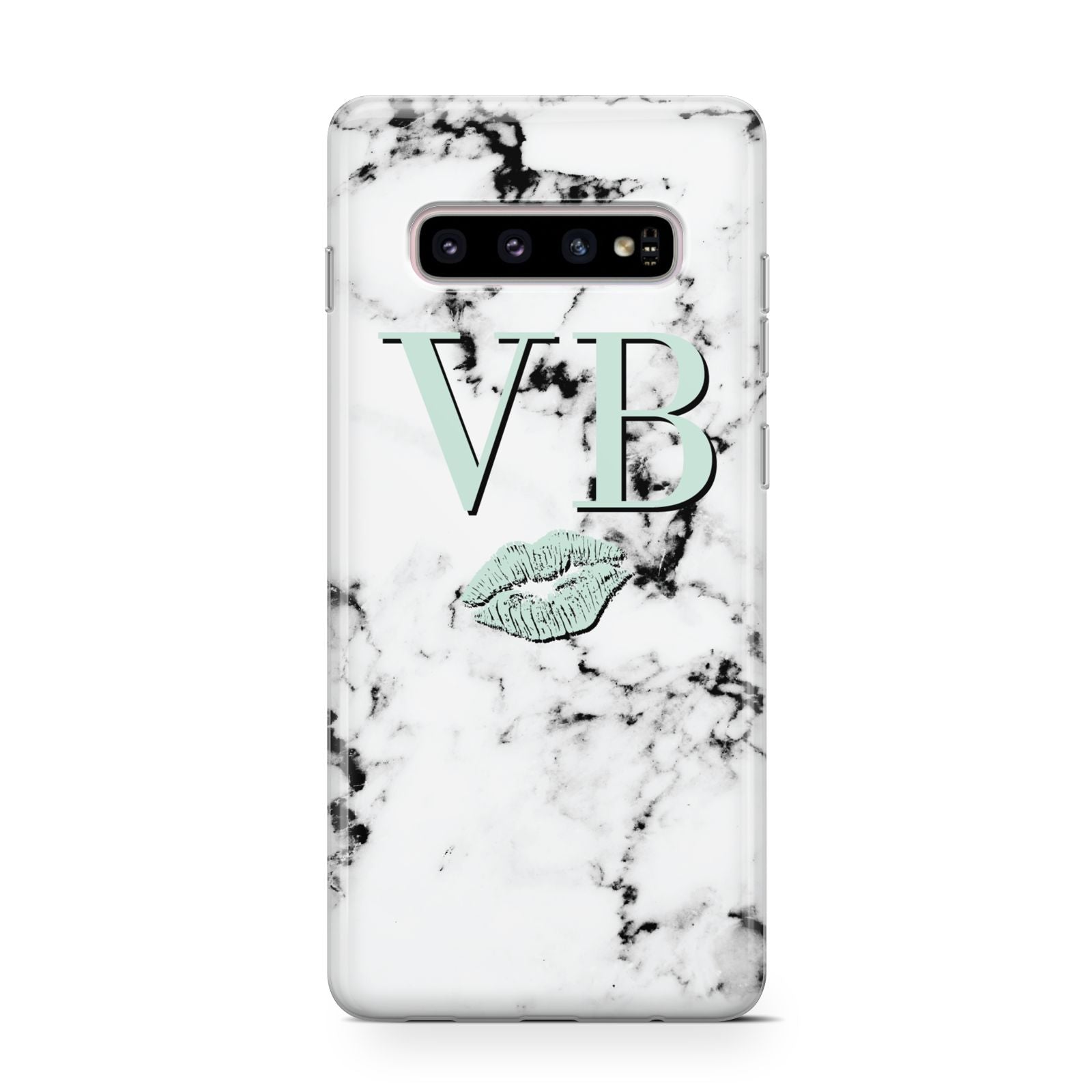 Personalised Mint Lips Initials Marble Samsung Galaxy S10 Case