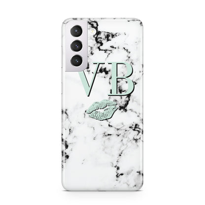 Personalised Mint Lips Initials Marble Samsung S21 Case