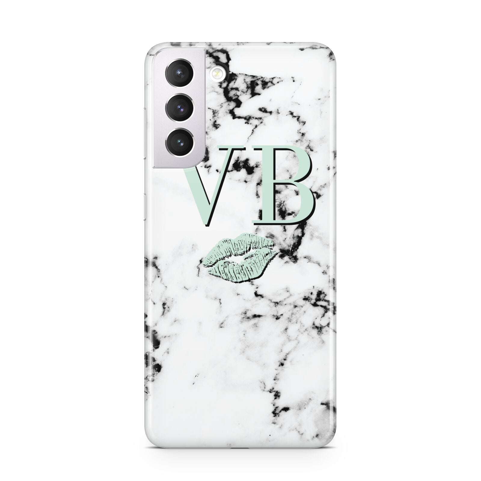 Personalised Mint Lips Initials Marble Samsung S21 Case