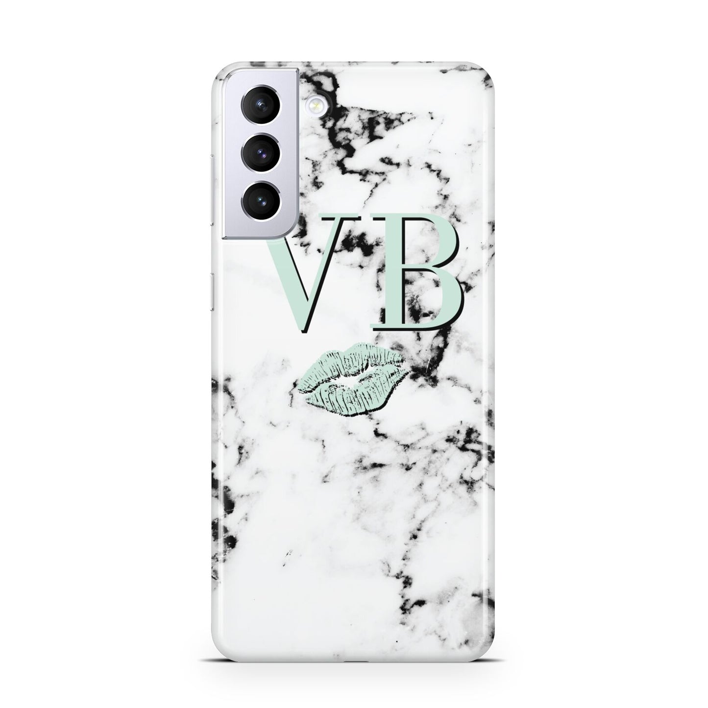Personalised Mint Lips Initials Marble Samsung S21 Plus Case