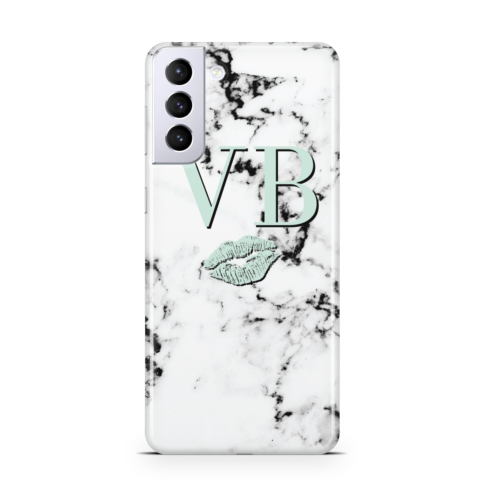 Personalised Mint Lips Initials Marble Samsung S21 Plus Phone Case
