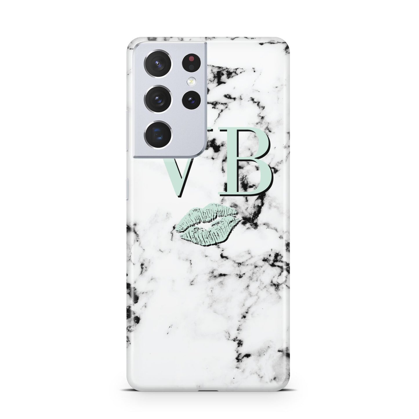 Personalised Mint Lips Initials Marble Samsung S21 Ultra Case