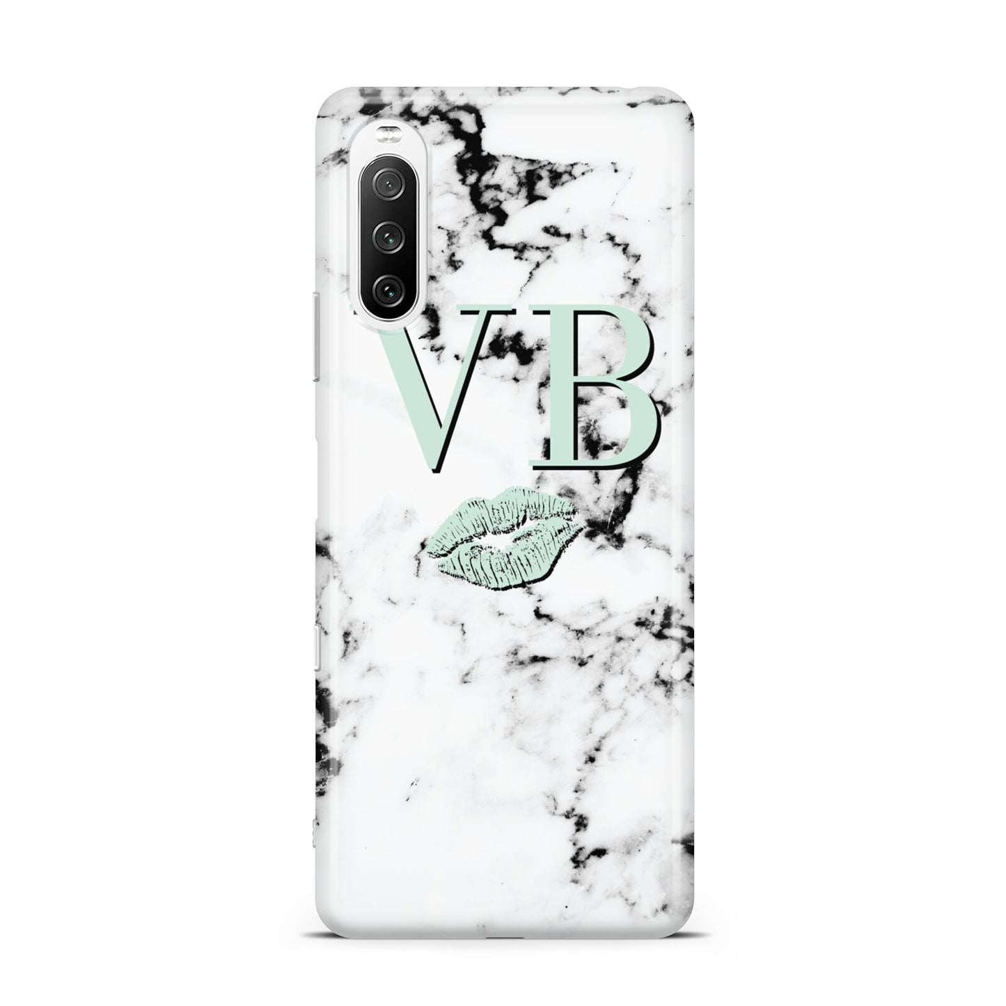 Personalised Mint Lips Initials Marble Sony Xperia 10 III Case