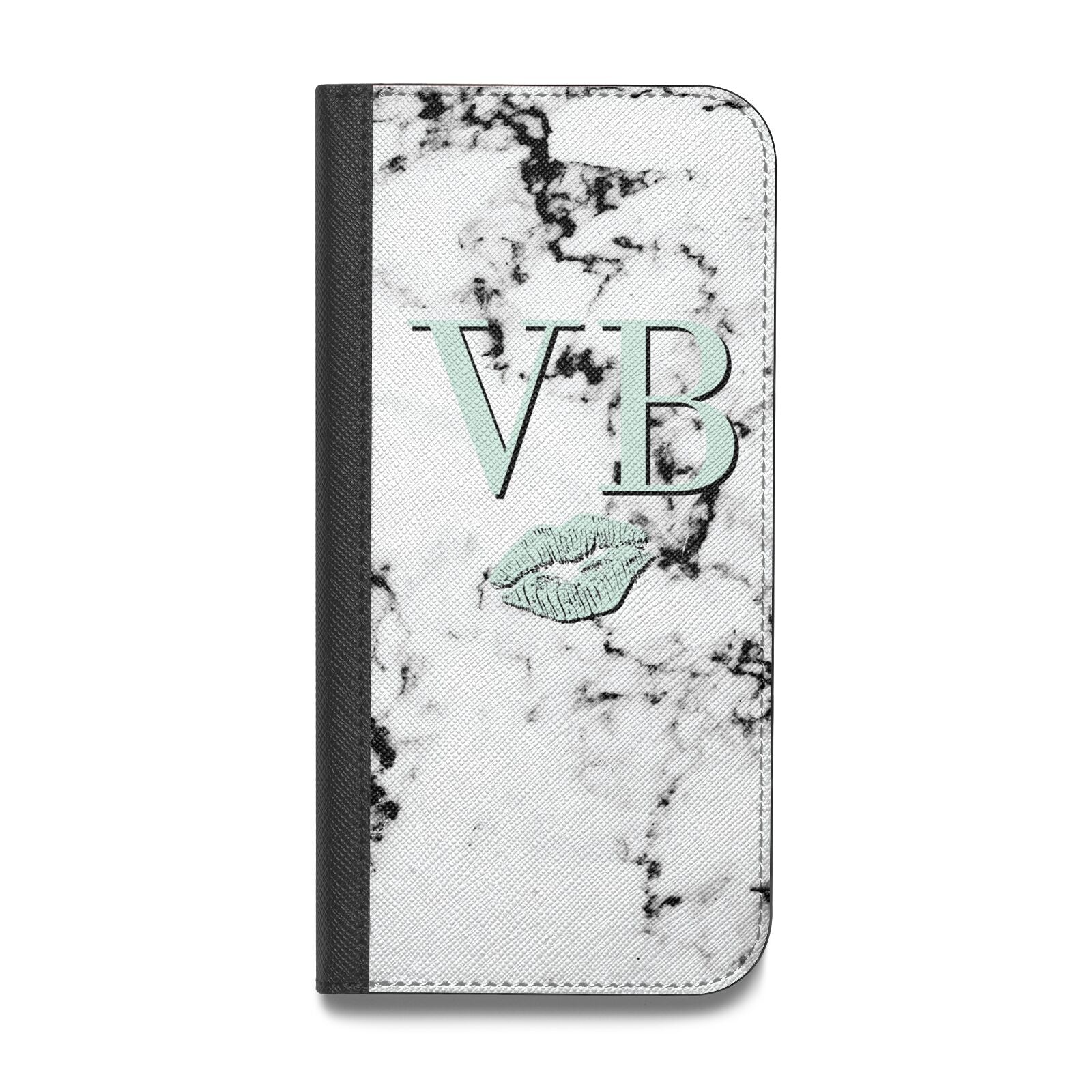 Personalised Mint Lips Initials Marble Vegan Leather Flip Samsung Case