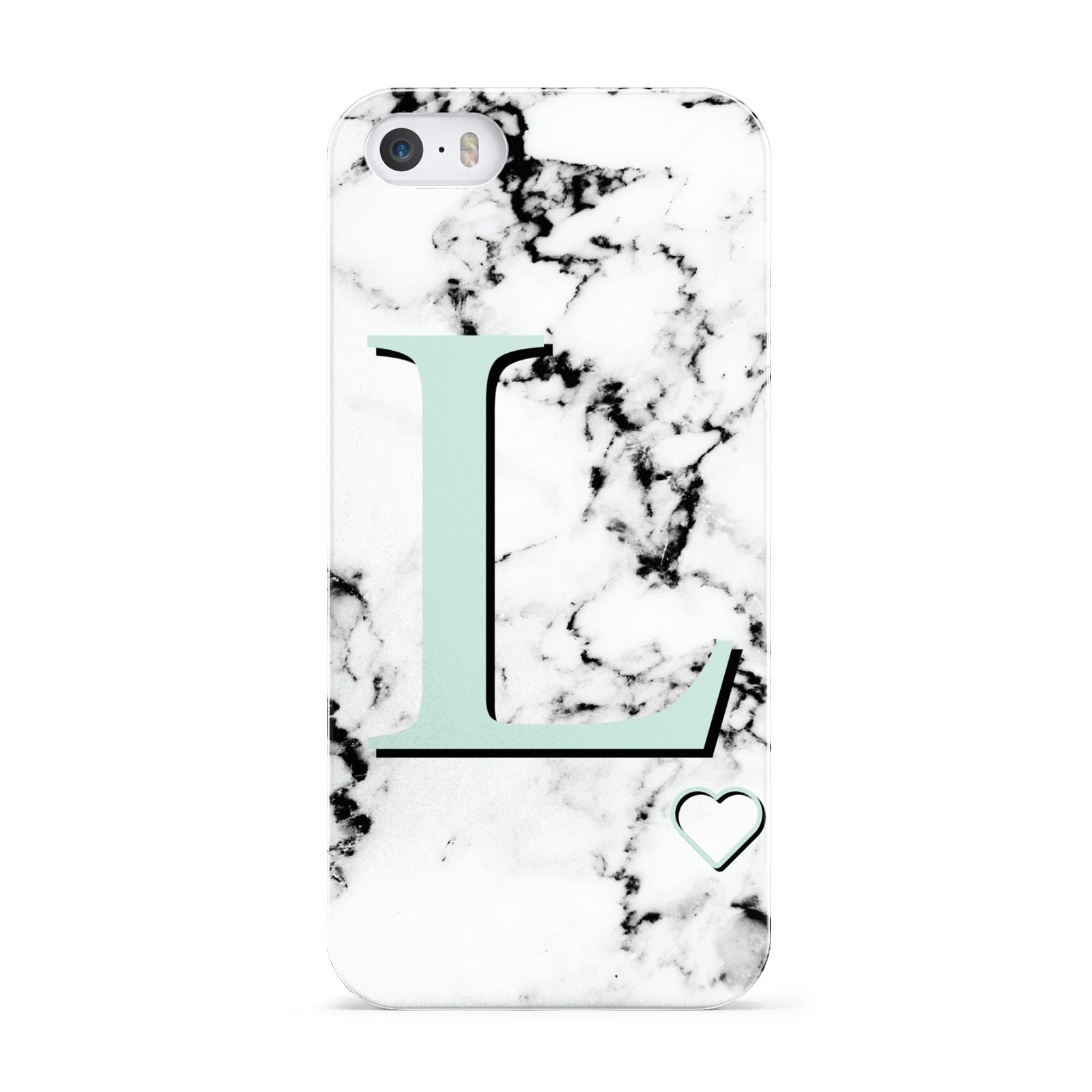 Personalised Mint Monogram Marble Heart Apple iPhone 5 Case