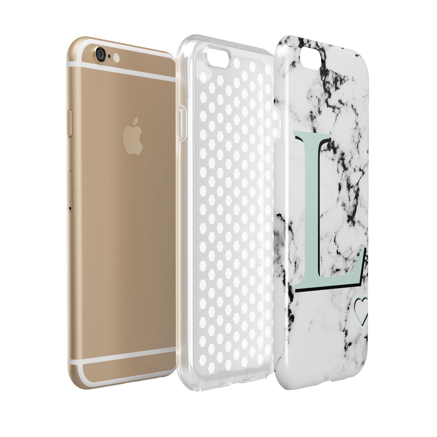 Personalised Mint Monogram Marble Heart Apple iPhone 6 3D Tough Case Expanded view
