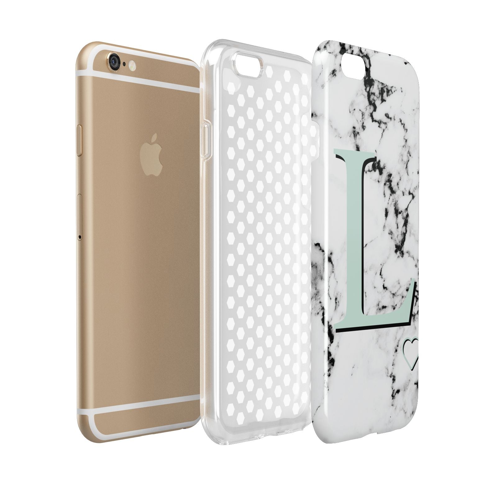 Personalised Mint Monogram Marble Heart Apple iPhone 6 3D Tough Case Expanded view