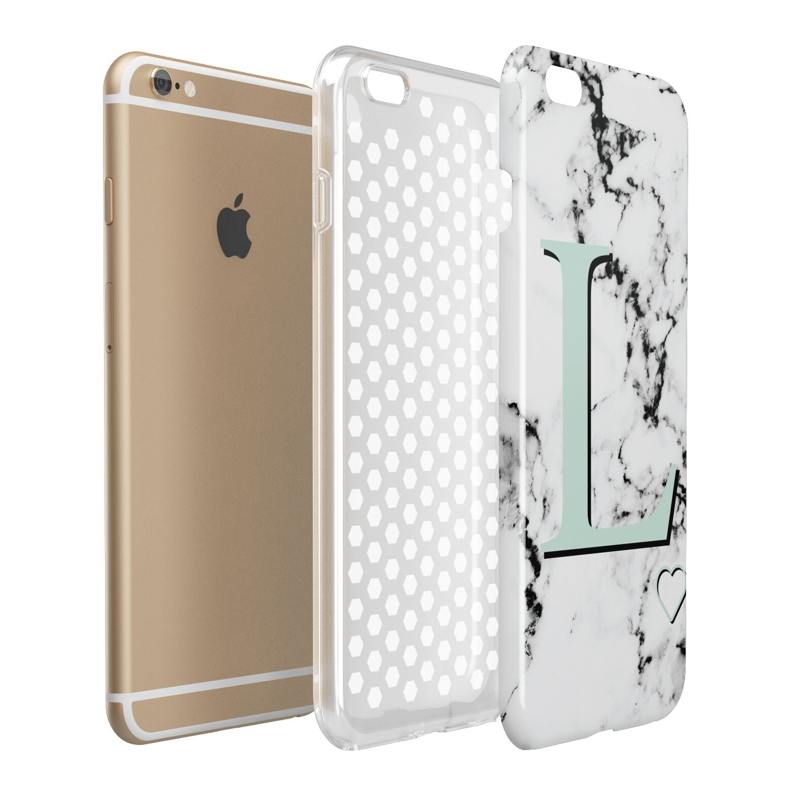 Personalised Mint Monogram Marble Heart Apple iPhone 6 Plus 3D Tough Case Expand Detail Image