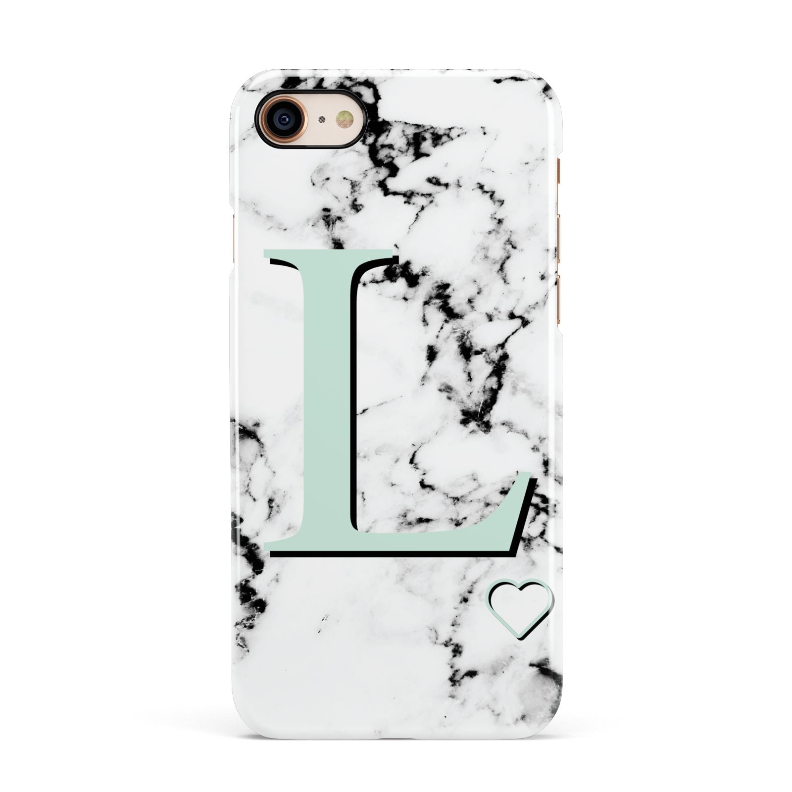Personalised Mint Monogram Marble Heart Apple iPhone 7 8 3D Snap Case