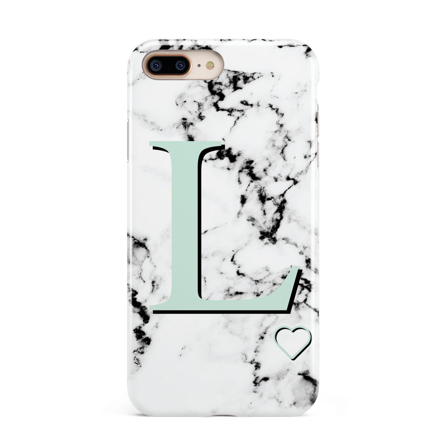 Personalised Mint Monogram Marble Heart Apple iPhone 7 8 Plus 3D Tough Case