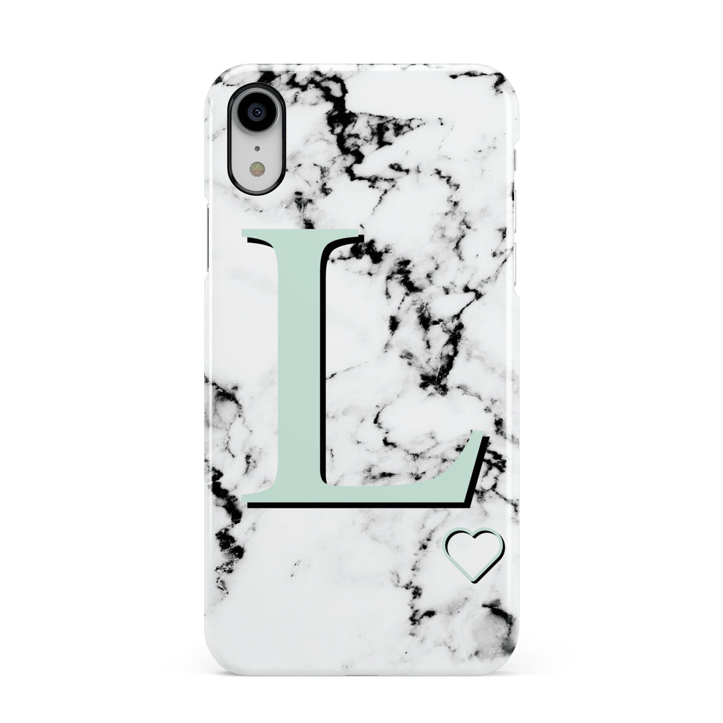 Personalised Mint Monogram Marble Heart Apple iPhone XR White 3D Snap Case