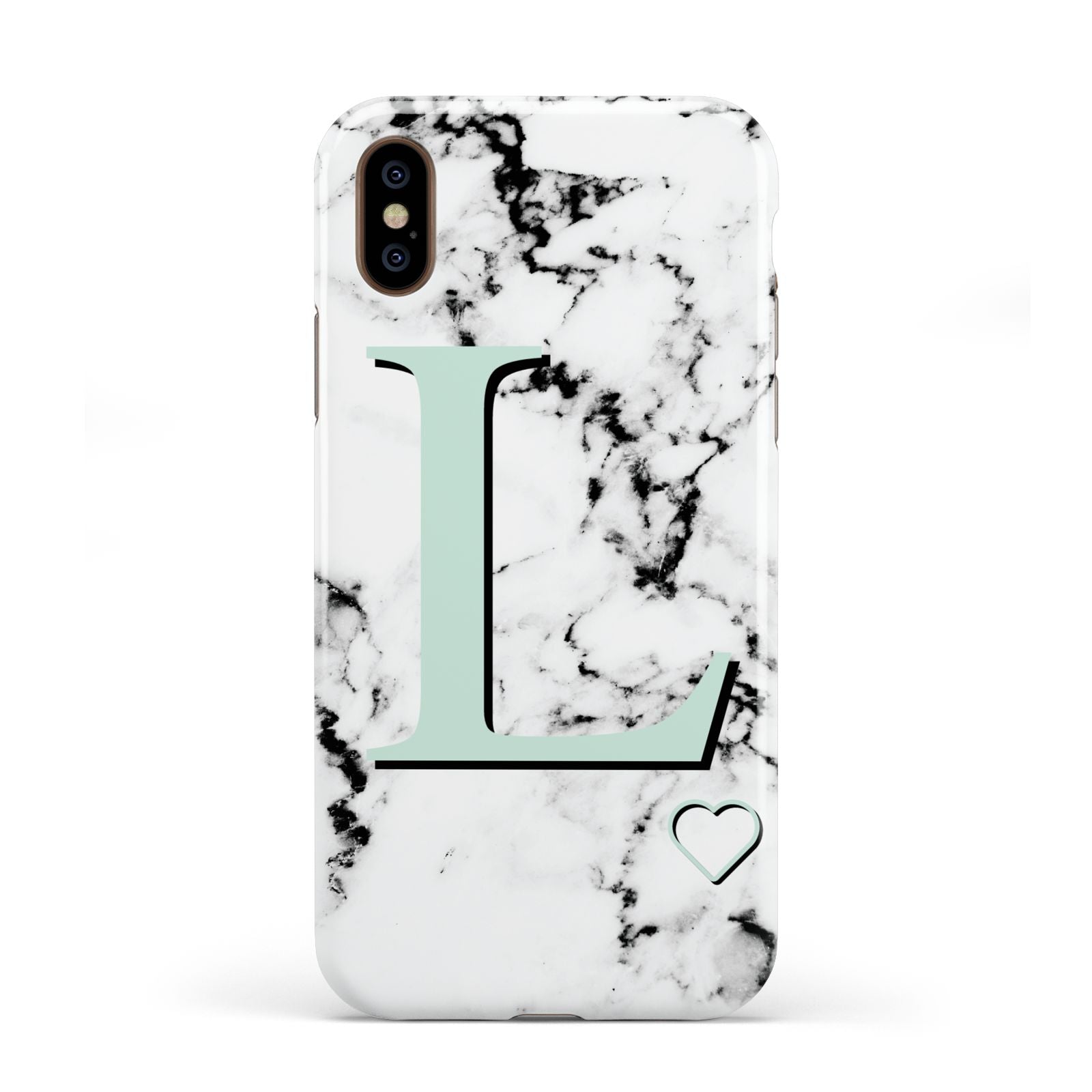 Personalised Mint Monogram Marble Heart Apple iPhone XS 3D Tough