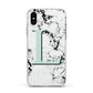 Personalised Mint Monogram Marble Heart Apple iPhone Xs Impact Case White Edge on Silver Phone