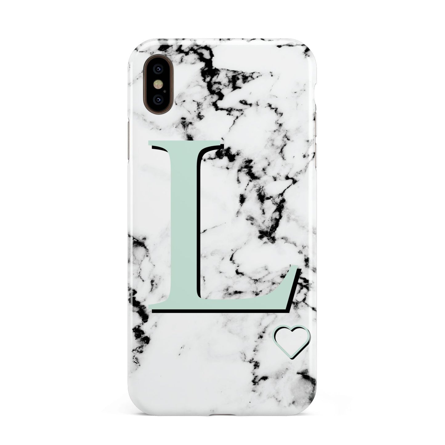 Personalised Mint Monogram Marble Heart Apple iPhone Xs Max 3D Tough Case