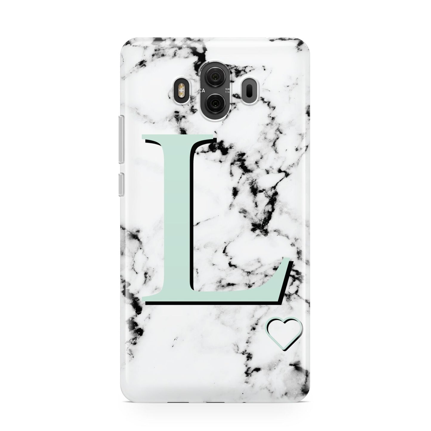 Personalised Mint Monogram Marble Heart Huawei Mate 10 Protective Phone Case