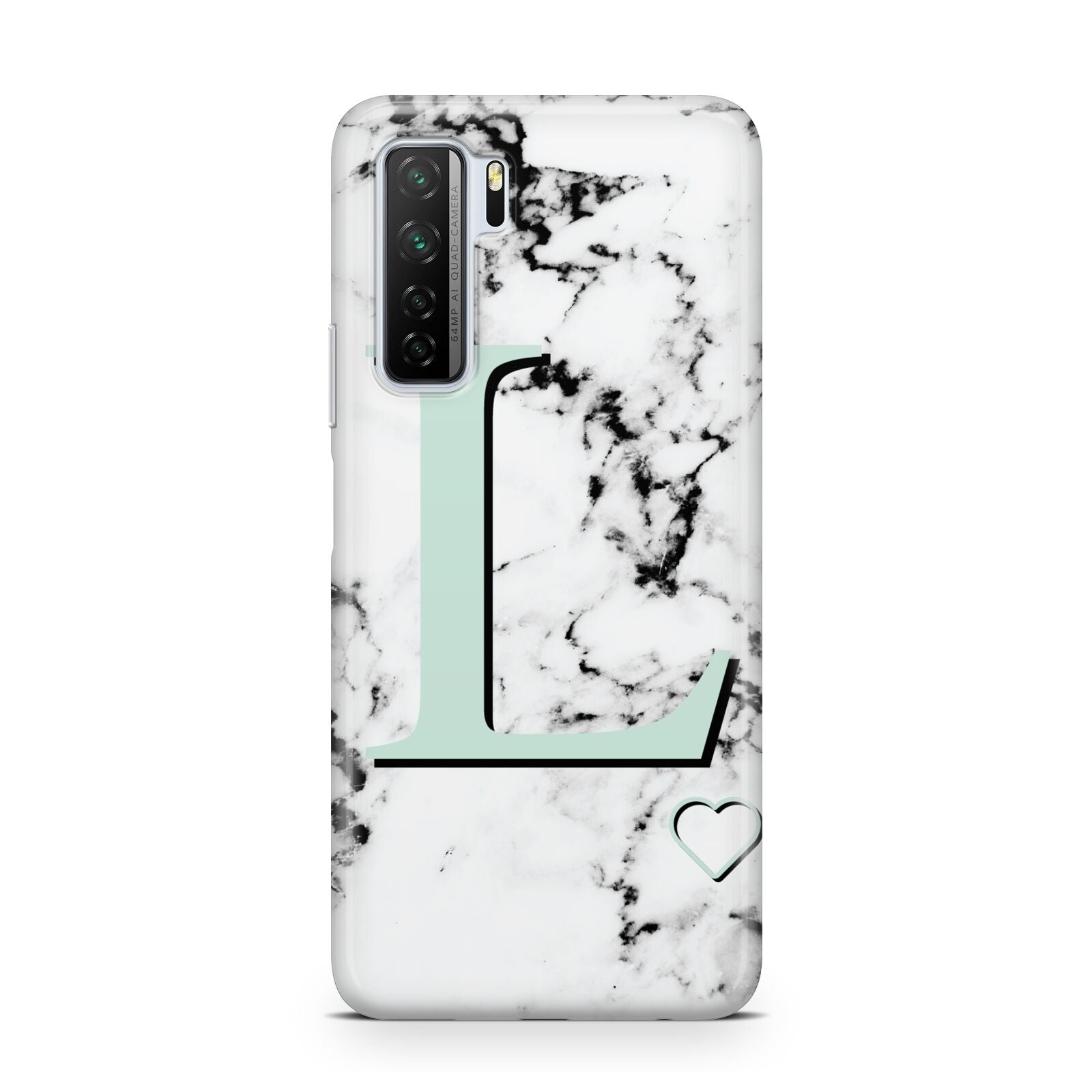 Personalised Mint Monogram Marble Heart Huawei P40 Lite 5G Phone Case