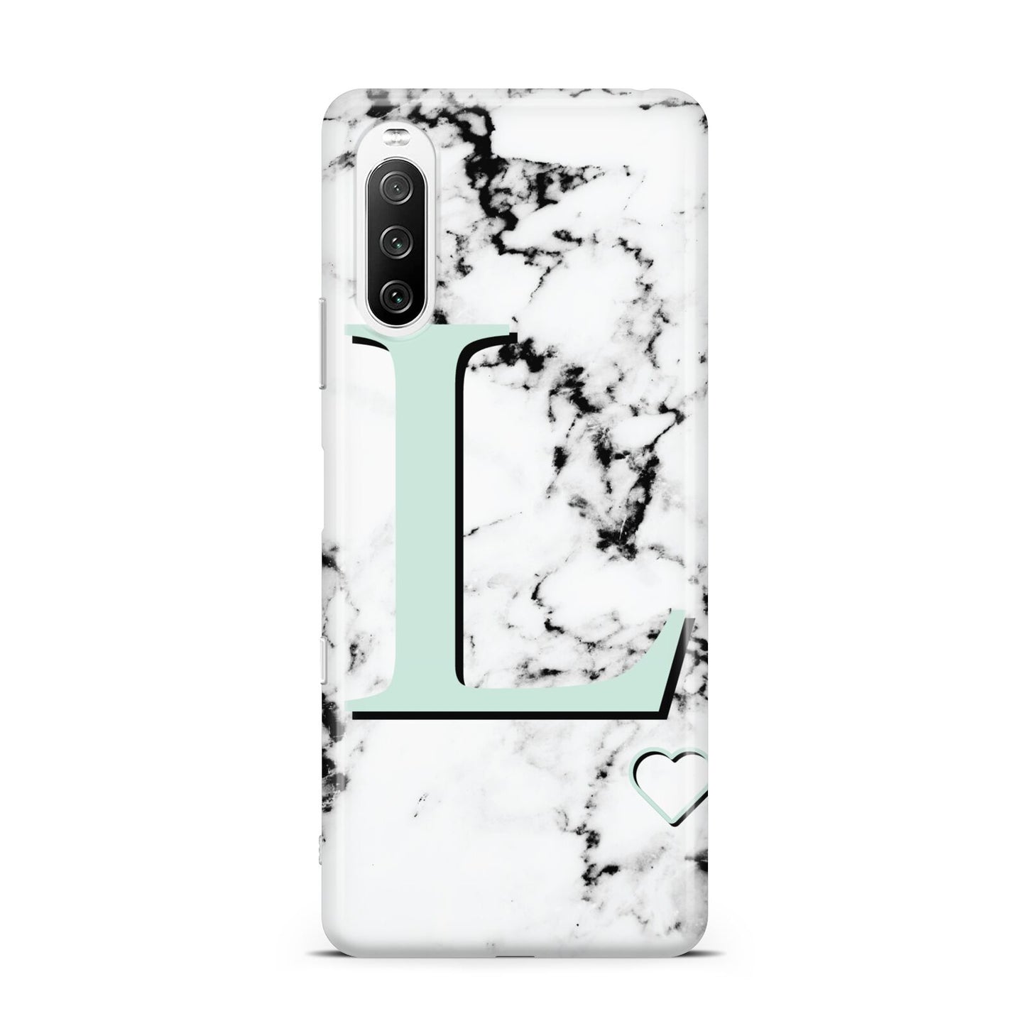 Personalised Mint Monogram Marble Heart Sony Xperia 10 III Case