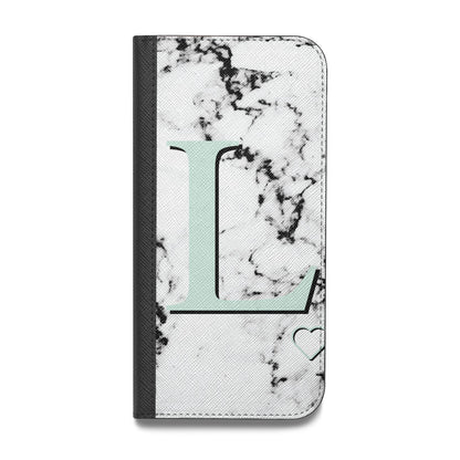 Personalised Mint Monogram Marble Heart Vegan Leather Flip Samsung Case