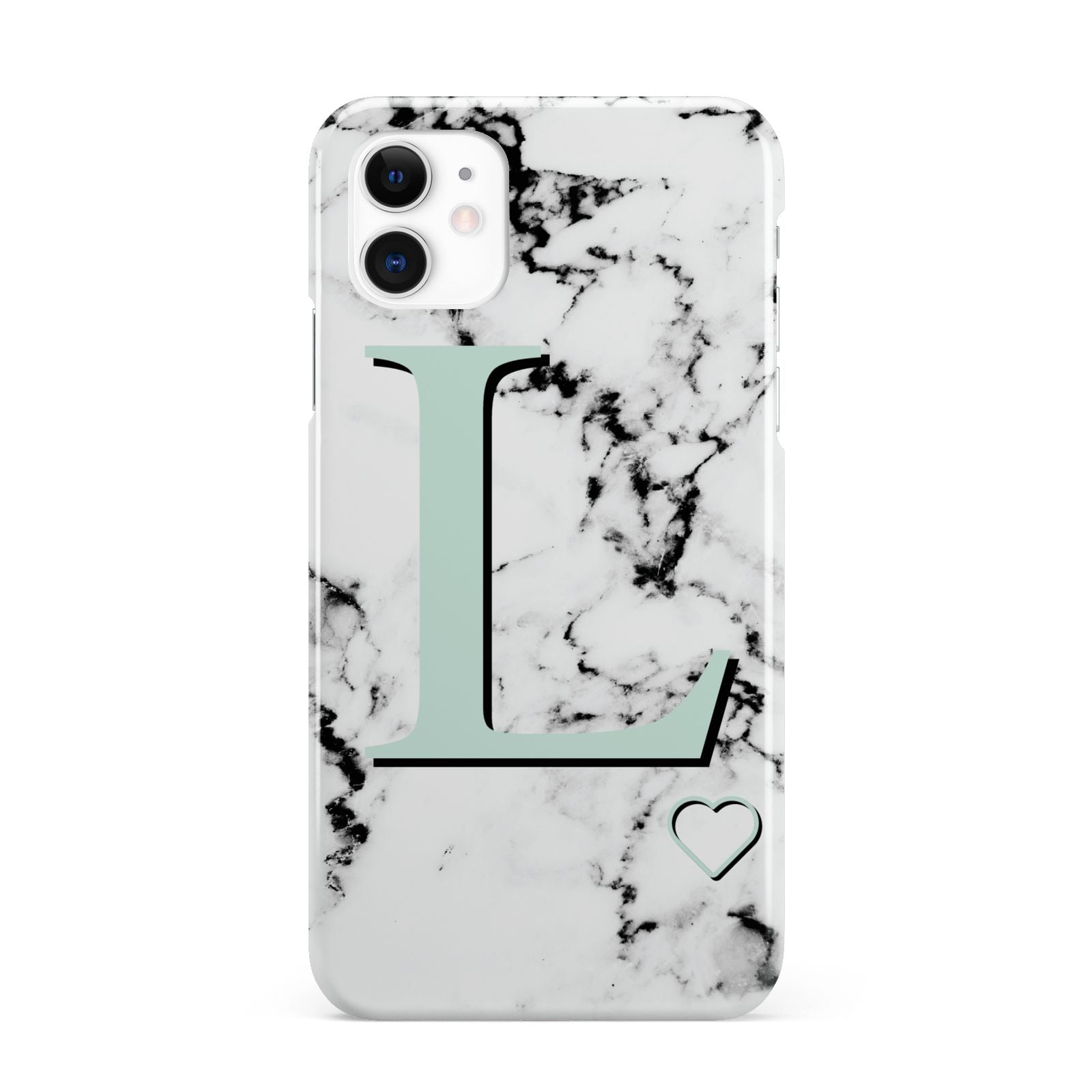 Personalised Mint Monogram Marble Heart iPhone 11 3D Snap Case