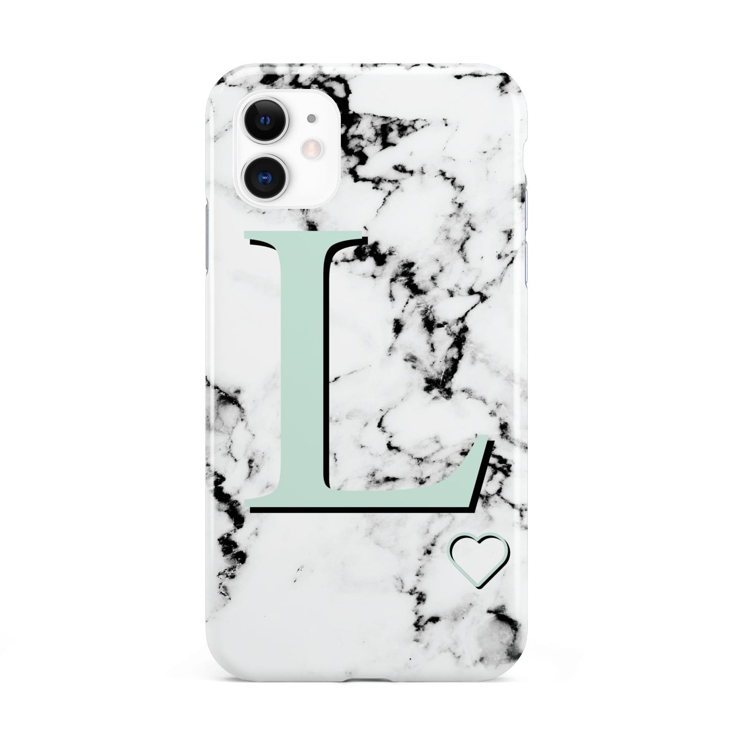 Personalised Mint Monogram Marble Heart iPhone 11 3D Tough Case
