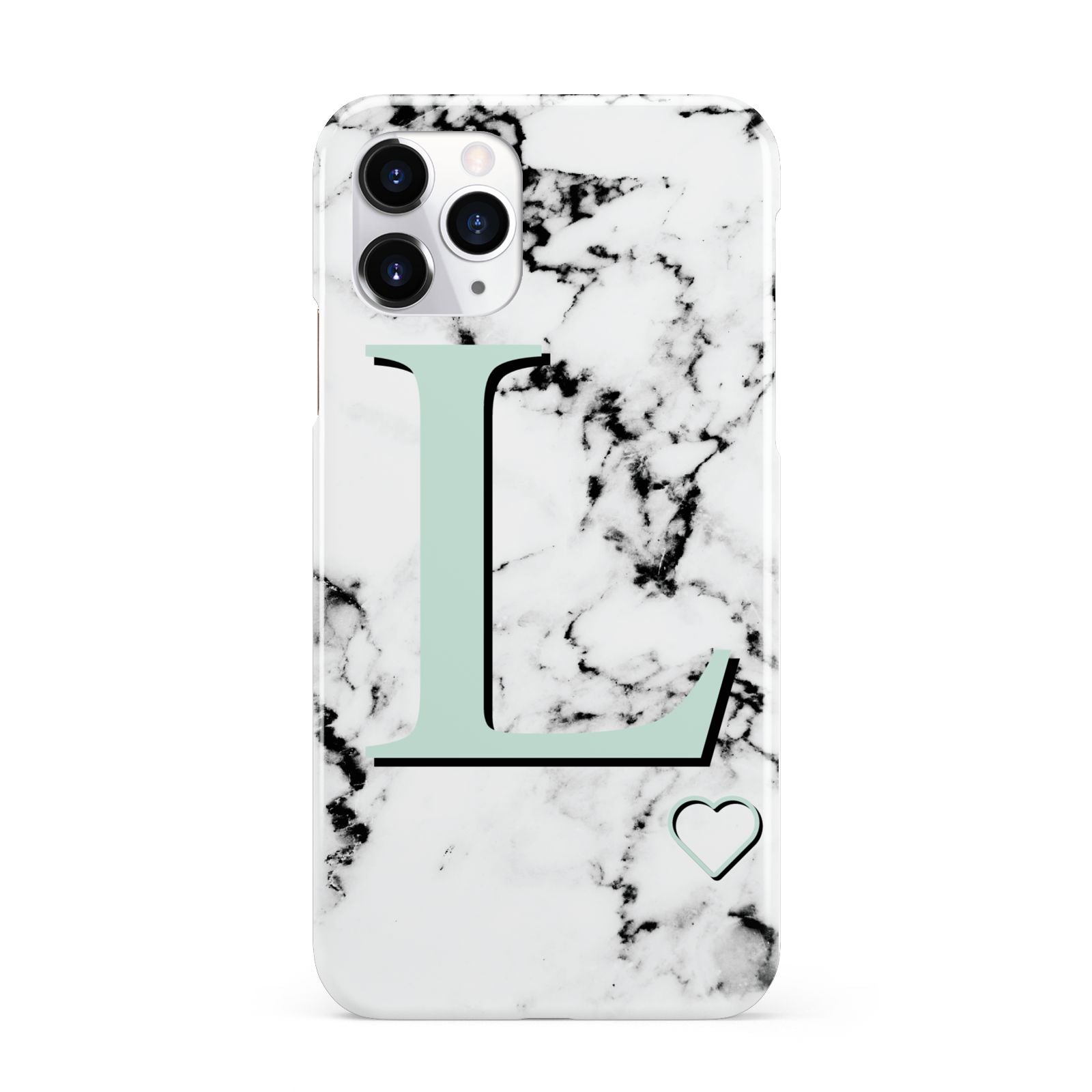 Personalised Mint Monogram Marble Heart iPhone 11 Pro 3D Snap Case